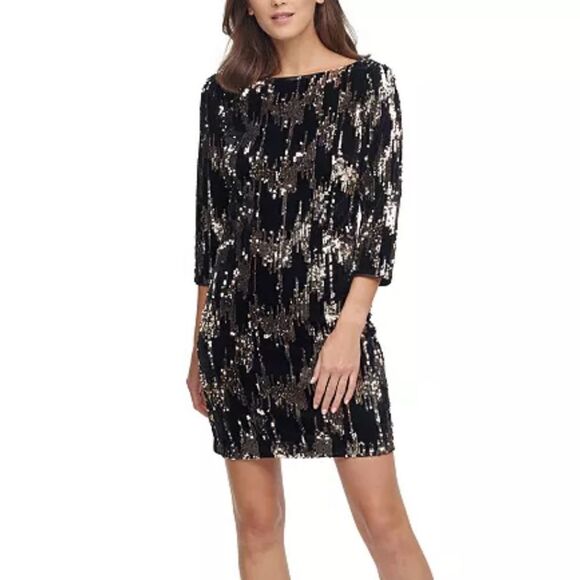 NWT ELIZA J Velvet Sequined Shift Dress-L6 - Picture 1 of 8